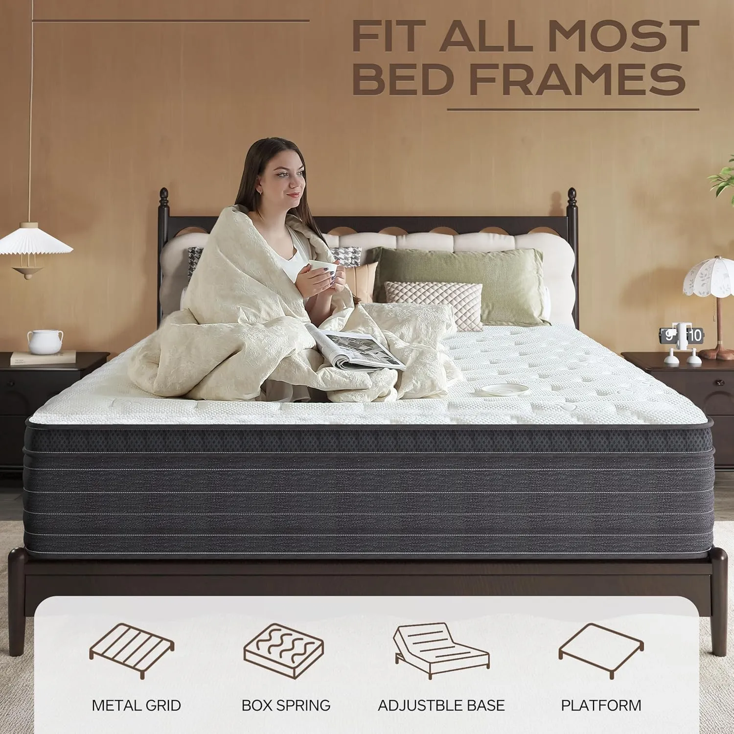 Hybrid Mattress Queen Size, 12 Inch Soft Queen Size with Hybrid Bed Mattress in a Box Pressure Relief, Cooling Farbic, Motion Isolation & Edge Support