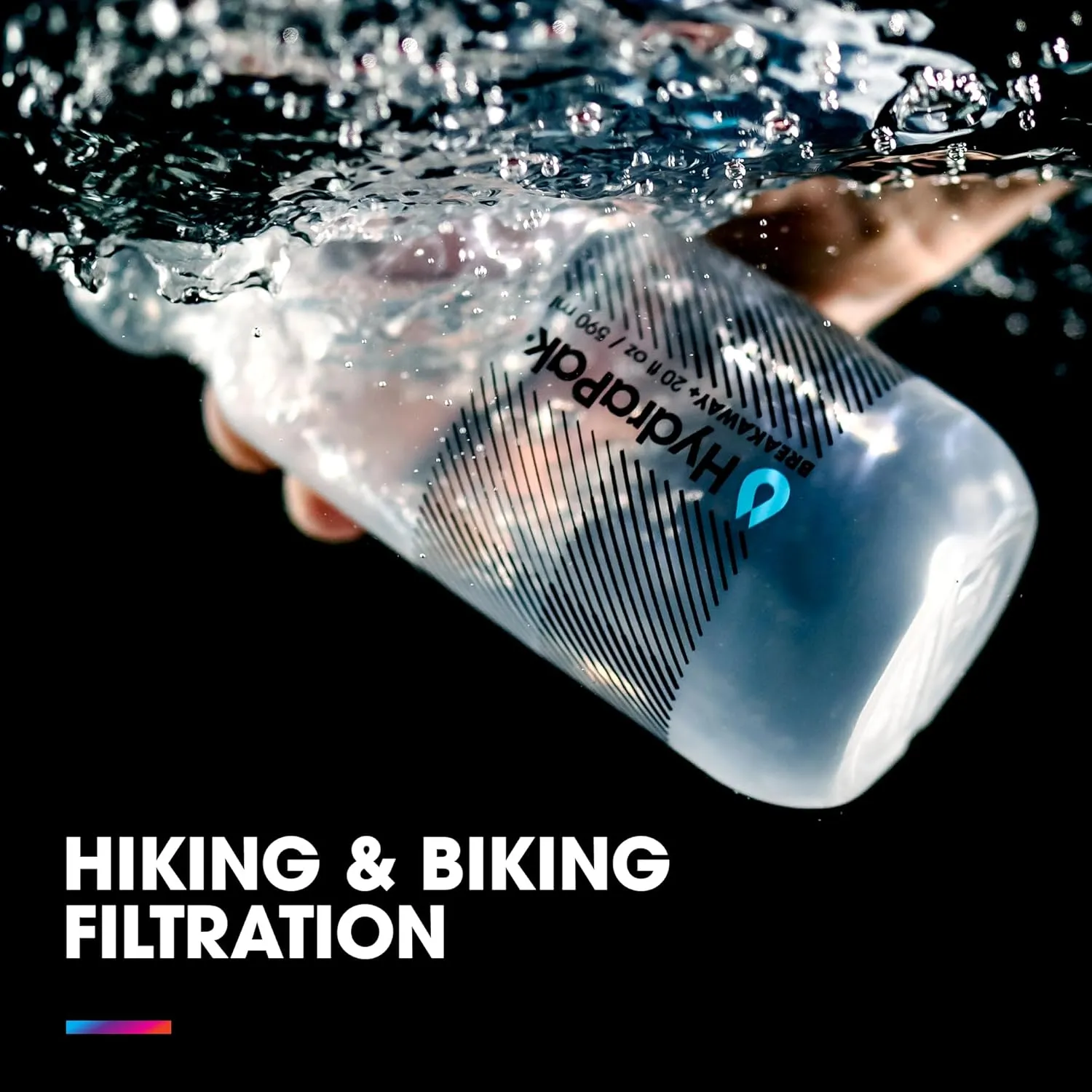 HydraPak Breakaway  Filter Water Bottle (20oz or 30oz) - Hike & Bike Squeeze Water Bottle, Fits Backpacks & Bike Cages - Clear