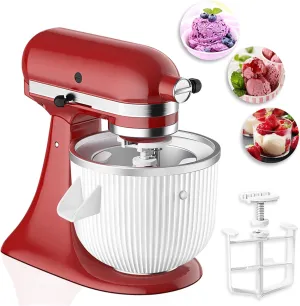 Ice Cream Attachment for KitchenAid Stand Mixer,Fits 4.5-5Qt Tilt-Head/6-7Qt Bowl-Lift Stand Mixers, 2-Quart Frozen Kitchenaid Ice Cream Maker Attachment, Ice Cream & Sorbet Gelato Maker by KassunKoch