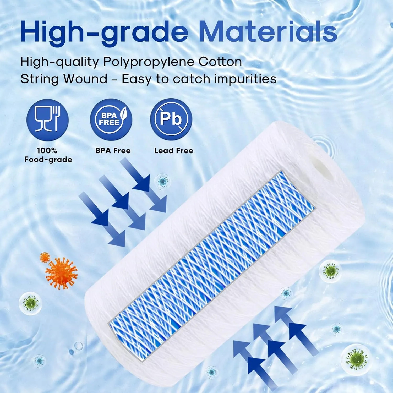 ICEPURE 5 Micron 10”*4.5'' Whole House Sediment String Wound Water Filter Replacement filter for 84637, WPX5BB97P, PC10, 355214-45, 355215-45, WP10BB97P, WP5BB97P, 2PACK