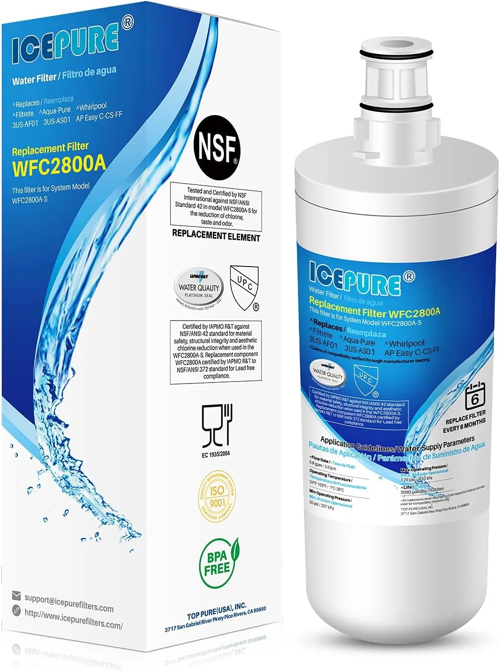 ICEPURE NSF/ANSI 42 3US-AF01 Under Sink Water Filter, Compatible with Standard Filtrete 3US-AF01, 3US-AS01, Whirlpool WHCF-SRC, WHCF-SUFC, WHCF-SUF, Pack of 1