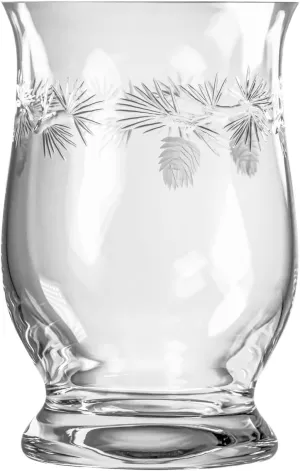 Icy Pine Glass Hurricane Candleholder | 8-inch Engraved Hurricane Vase | Lead-Free and Diamond-Wheel Engraved | Multi-use Pillar, Candle Holder, Flower Vase, Centerpiece
