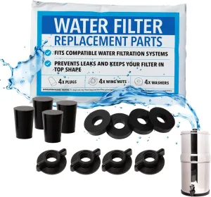 Impresa Replacement Kit for Berkey Water Filter System Elements - 4 Wing nuts, 4 Washers & 4 Plugs - Impresa Replacement Parts for Berkey Filter System Elements