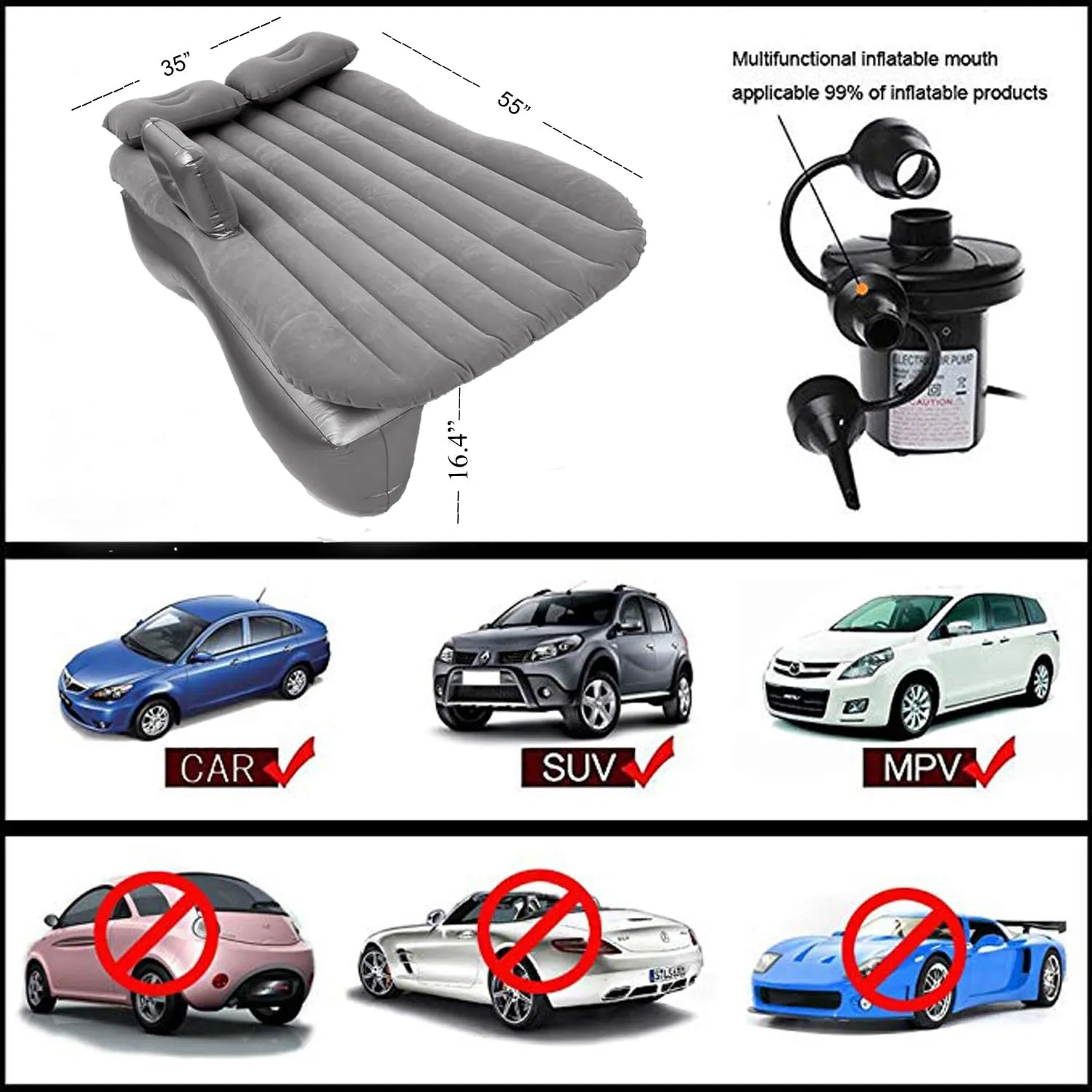 Inflatable Car Air Mattress Back Seat Bed,Portable Car Travel Sleeping Camping Air Mattress Blow Up Bed for Car Universal SUV