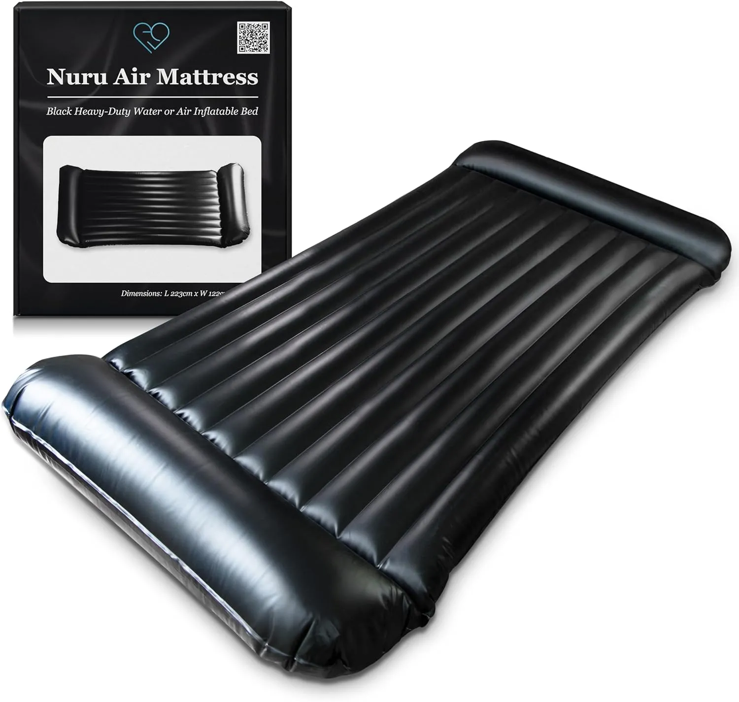 Inflatable Nuru Massage Air Mattress | Black Durable PVC Waterproof | 88'' x 48'' x 6'' | Protection Against Oil, Water-Based, and Silicone-Based Products