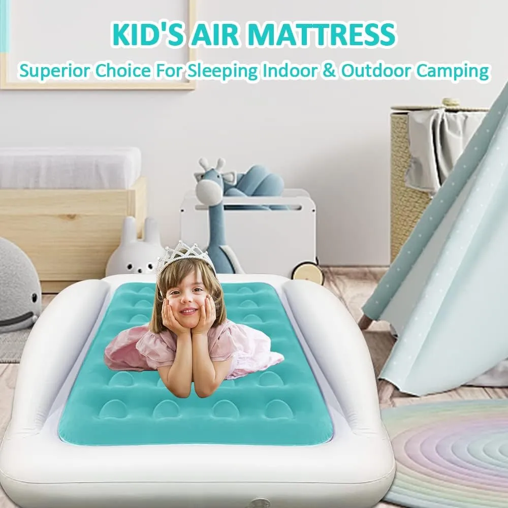 Inflatable Toddler Travel Bed with Sides Camping Air Mattress Idea for Outdoor Indoor Use (Green)