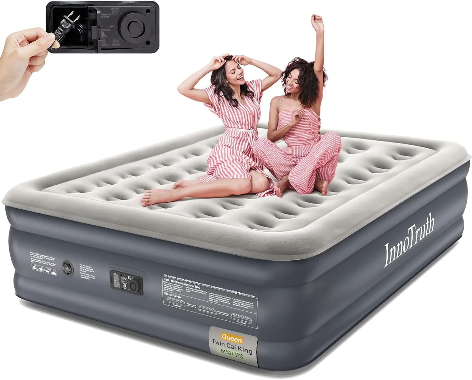 InnoTruth Queen Air Mattress with Built in Pump, Inflatable Blow up Mattress, 18" Raised Colchones Inflables Air Bed for Guests & Home, Ideal for Home Use and Outdoor Camping, 600lb Weight Capacity