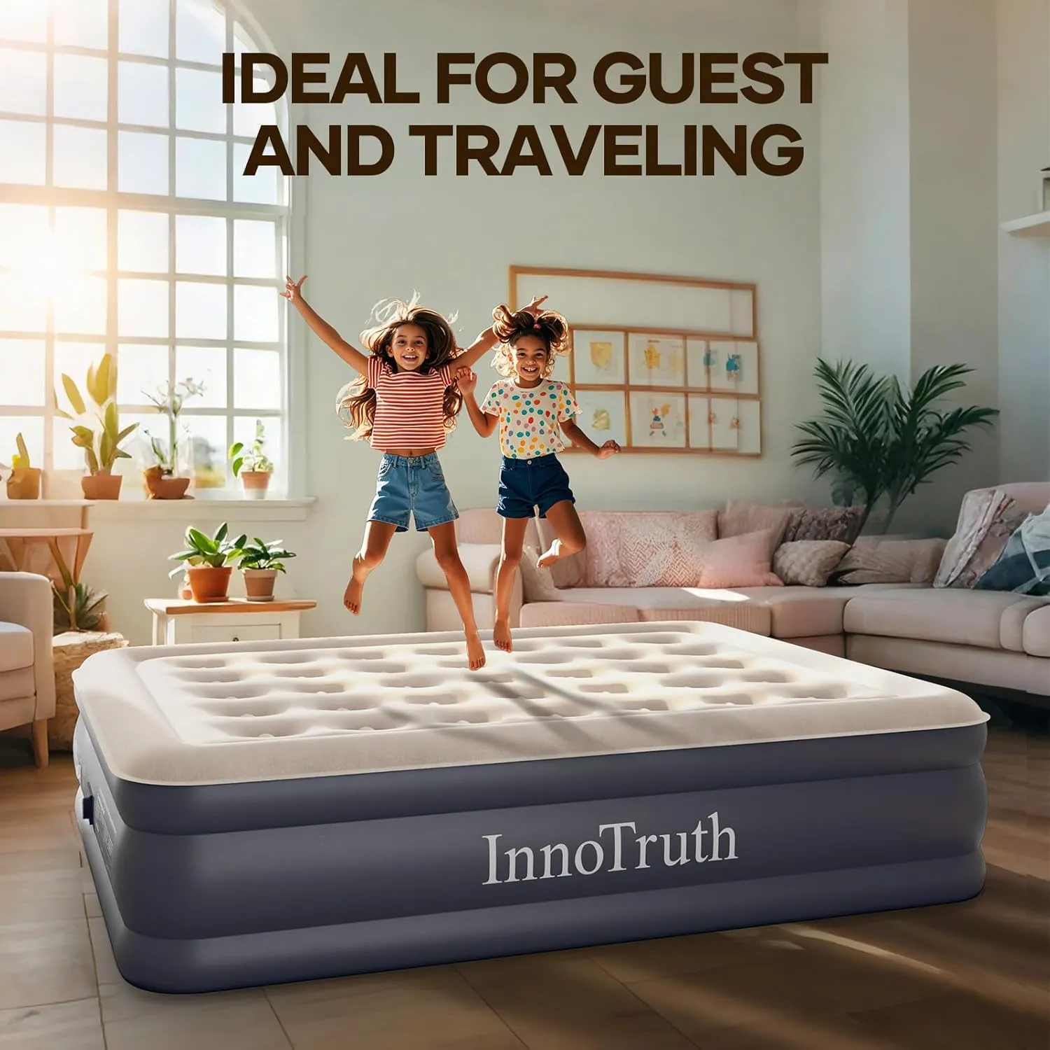 InnoTruth Queen Air Mattress with Built in Pump, Inflatable Blow up Mattress, 18" Raised Colchones Inflables Air Bed for Guests & Home, Ideal for Home Use and Outdoor Camping, 600lb Weight Capacity