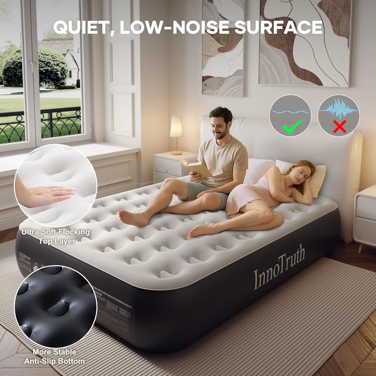InnoTruth Queen Camping Air Mattress with Built-in Pump, 13" Raised Comfort, Durable Inflatable Bed for Home & Guests, Gift for Mom, Ideal for Travel, Dark Gray