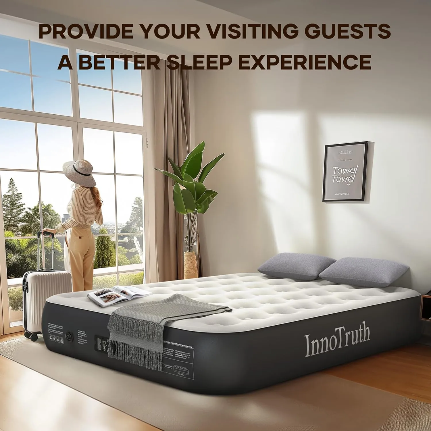 InnoTruth Queen Camping Air Mattress with Built-in Pump, 13" Raised Comfort, Durable Inflatable Bed for Home & Guests, Gift for Mom, Ideal for Travel, Dark Gray