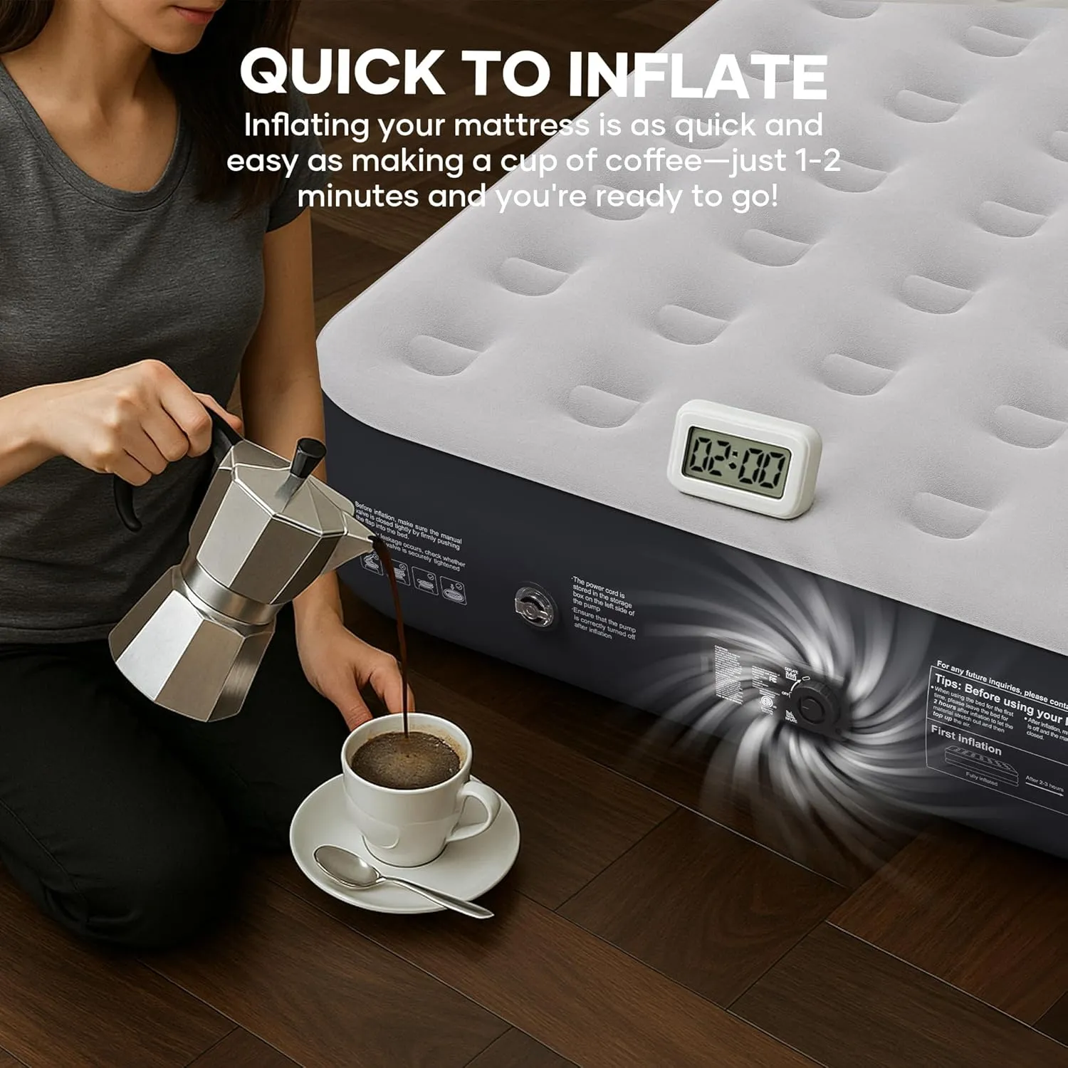 InnoTruth Queen Camping Air Mattress with Built-in Pump, 13" Raised Comfort, Durable Inflatable Bed for Home & Guests, Gift for Mom, Ideal for Travel, Dark Gray
