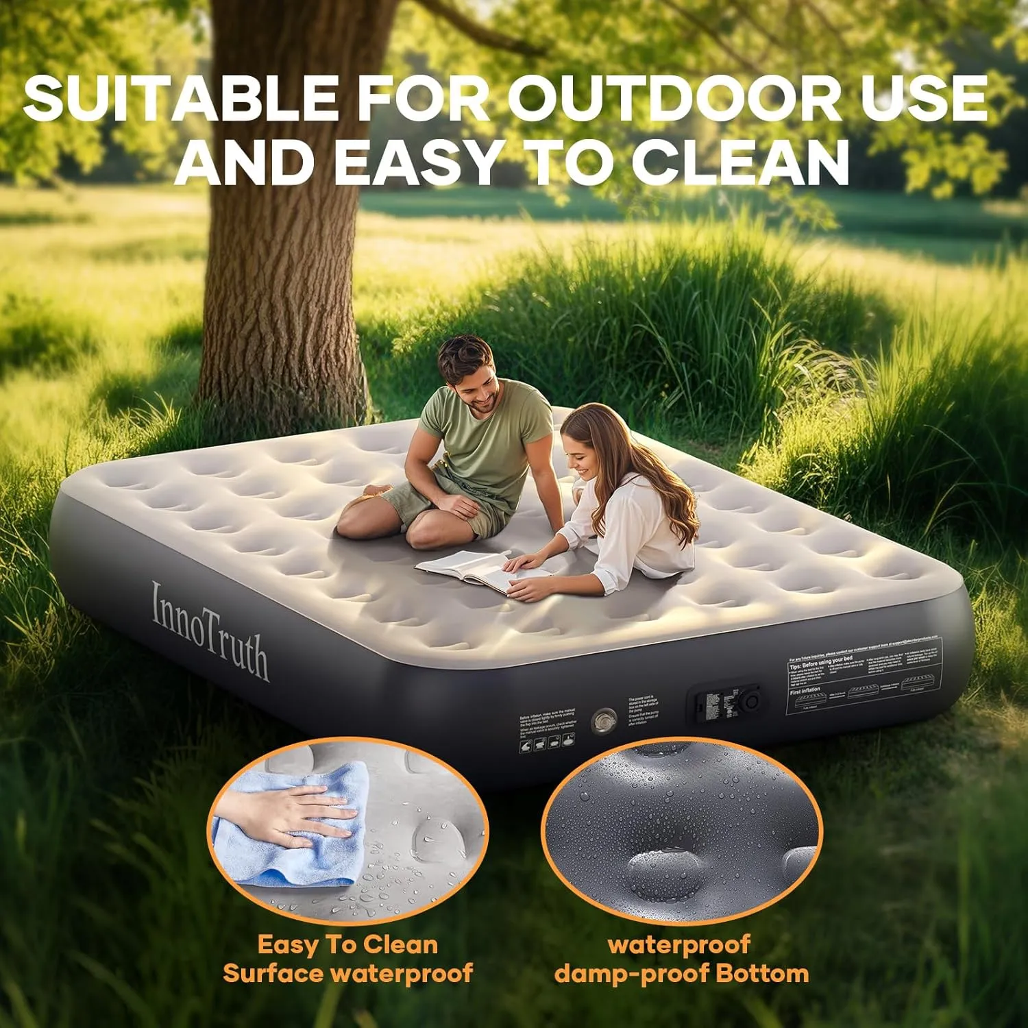 InnoTruth Twin Camping Air Mattress with Built-in Pump, Durable Inflatable Mattress for Home & Guests, 13" Raised Comfort, Gift for Mom, Ideal for Travel, Dark Gray