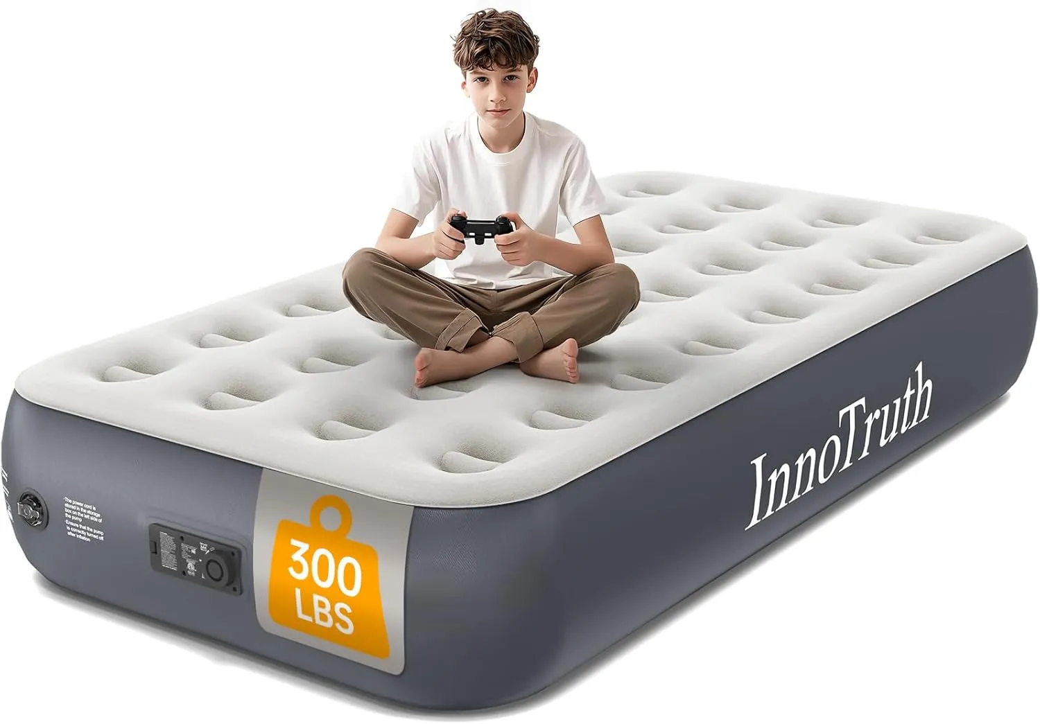 InnoTruth Twin Camping Air Mattress with Built-in Pump, Durable Inflatable Mattress for Home & Guests, 13" Raised Comfort, Gift for Mom, Ideal for Travel, Dark Gray