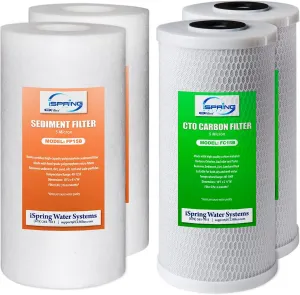 iSpring F4WGB21B Whole House Water Filtration High Capacity Sediment and CTO Carbon Block Water Filter Replacement Cartridge Pack Set for WGB21B, 4.5"x10"
