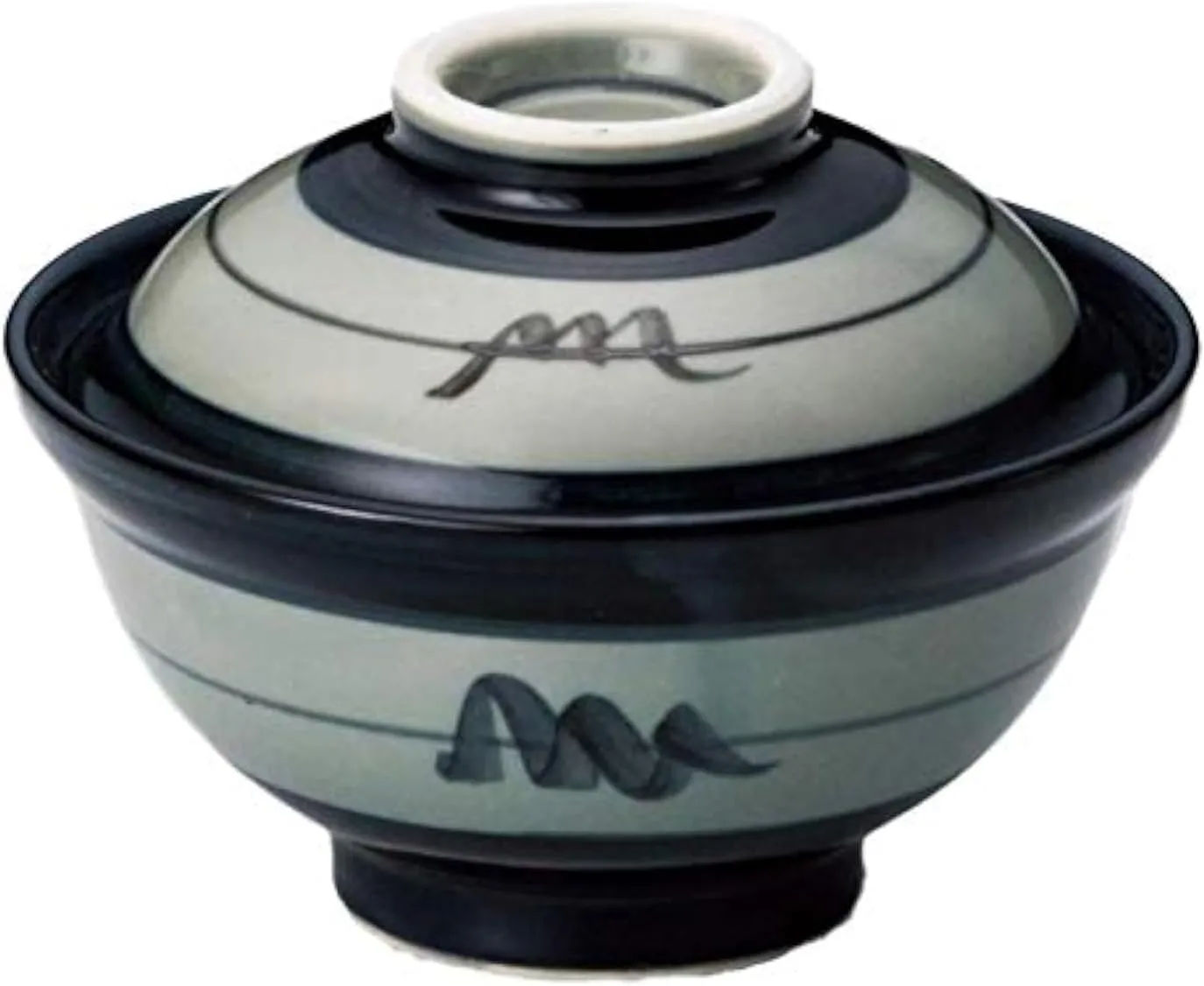 Japanese 6.1 Inches Diameter Porcelain Mashiko Sansui Donburi Ramen Noodle Soup Rice Bowl with Lid Grey M51914
