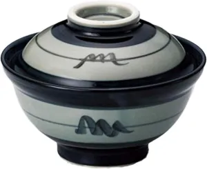 Japanese 6.1 Inches Diameter Porcelain Mashiko Sansui Donburi Ramen Noodle Soup Rice Bowl with Lid Grey M51914
