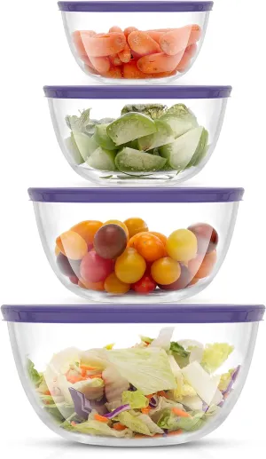 JoyJolt Kitchen Mixing Bowls - 8pc Glass Bowls with Lids Set Neat Nesting - Large Mixing Bowl Set, Batter Bowl, Salad Bowl with BPA-Free Lid