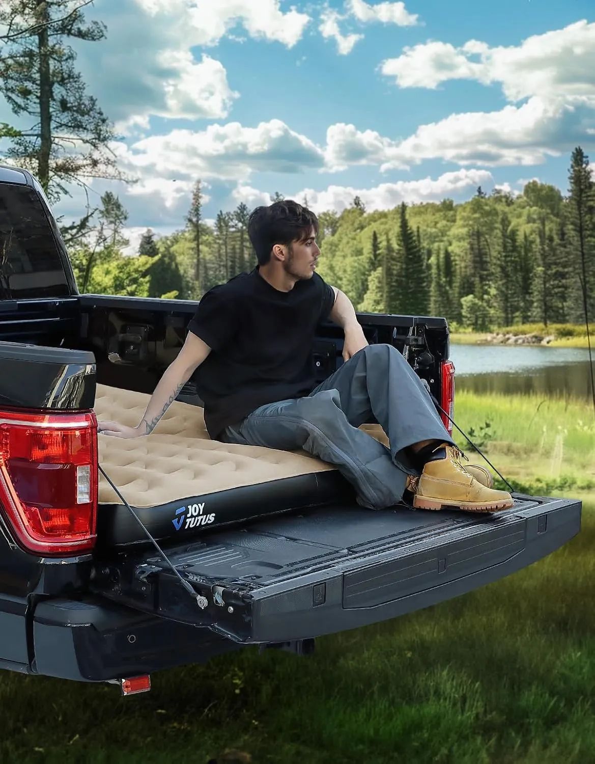 JOYTUTUS Truck Bed Air Mattress for 5.5-5.8Ft with Built-in Air Pump,Full Size Short Beds Inflatable Mattress for Outdoor Camping, with Carry Bag & Cup Holder