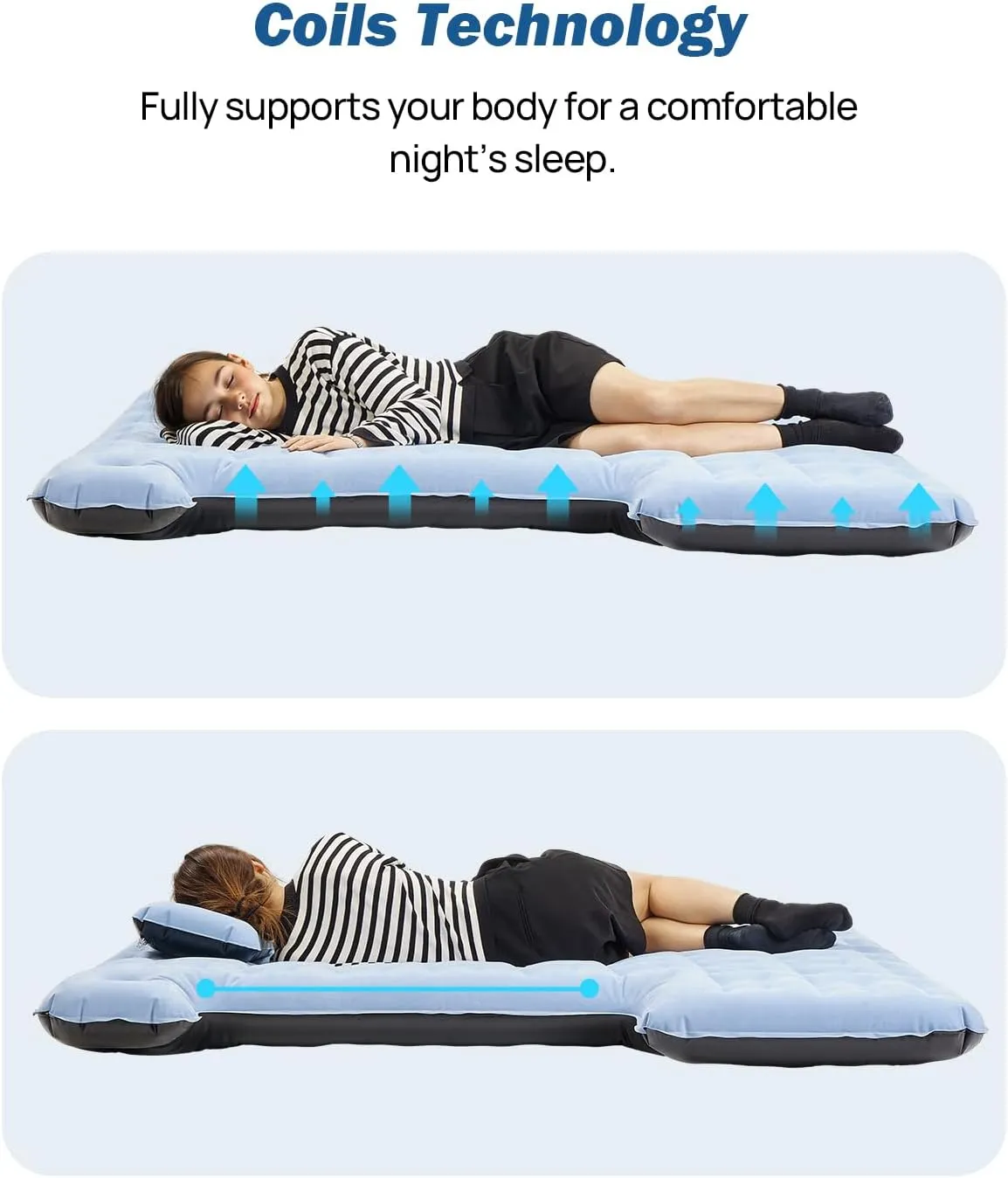JOYTUTUS Upgraded Light Version Truck Bed Air Mattress for Camping, Thicken Inflatable Mattress for 5.5-5.8Ft Short Truck Bed,with Built-in Cup Holder&2 Inflatable Pillow,Full-Size,Grey Blue