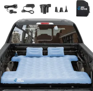 JOYTUTUS Upgraded Light Version Truck Bed Air Mattress for Camping, Thicken Inflatable Mattress for 5.5-5.8Ft Short Truck Bed,with Built-in Cup Holder&2 Inflatable Pillow,Full-Size,Grey Blue