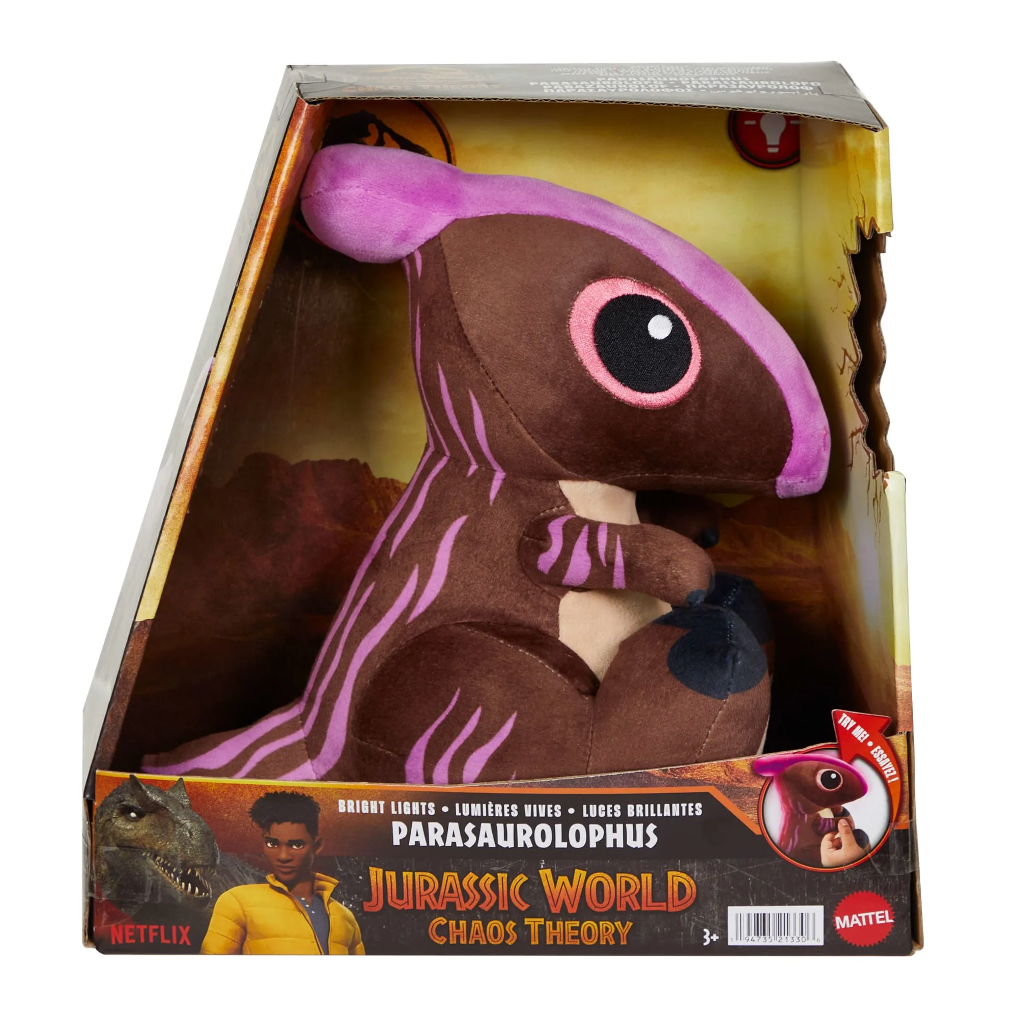Jurassic World: Chaos Theory Parasaurolophus Dinosaur Plush Toy With Glowing Feature