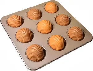 KANGXW Heavy-duty Carbon Steel Madeleine Pan, All Nonstick Edge French Shell Butter Cake Pans，9-Chamber Cupcake Baking Pans for Oven (9-chamber Madeleine pan)