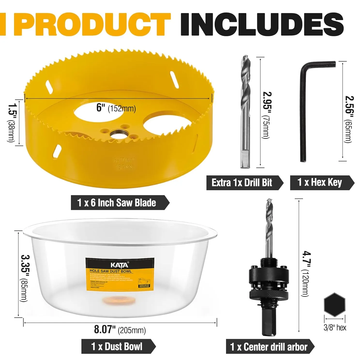 KATA Hole Saw for Recessed Lights: 6 Inch Hole Saw for Recessed Lighting with Dust Bowl - 6 In Hole Drill Cutter with Silicone Dust Catcher Tool for Drywall on Ceiling - Installing LED Can Light Home