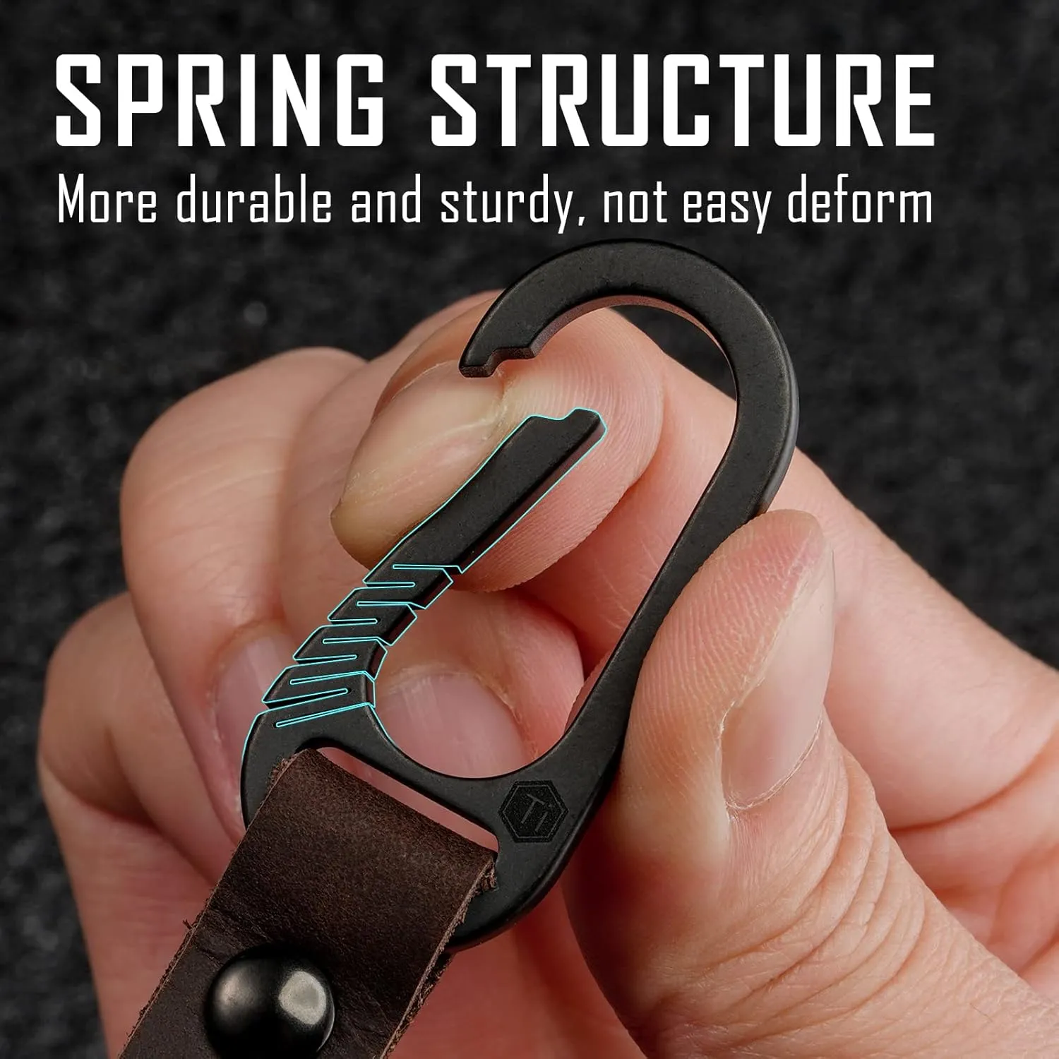 KeyUnity KM02 Titanium Belt Clip Carabiner Leather Keychain Holder with Removable Stainless Steel Key Ring
