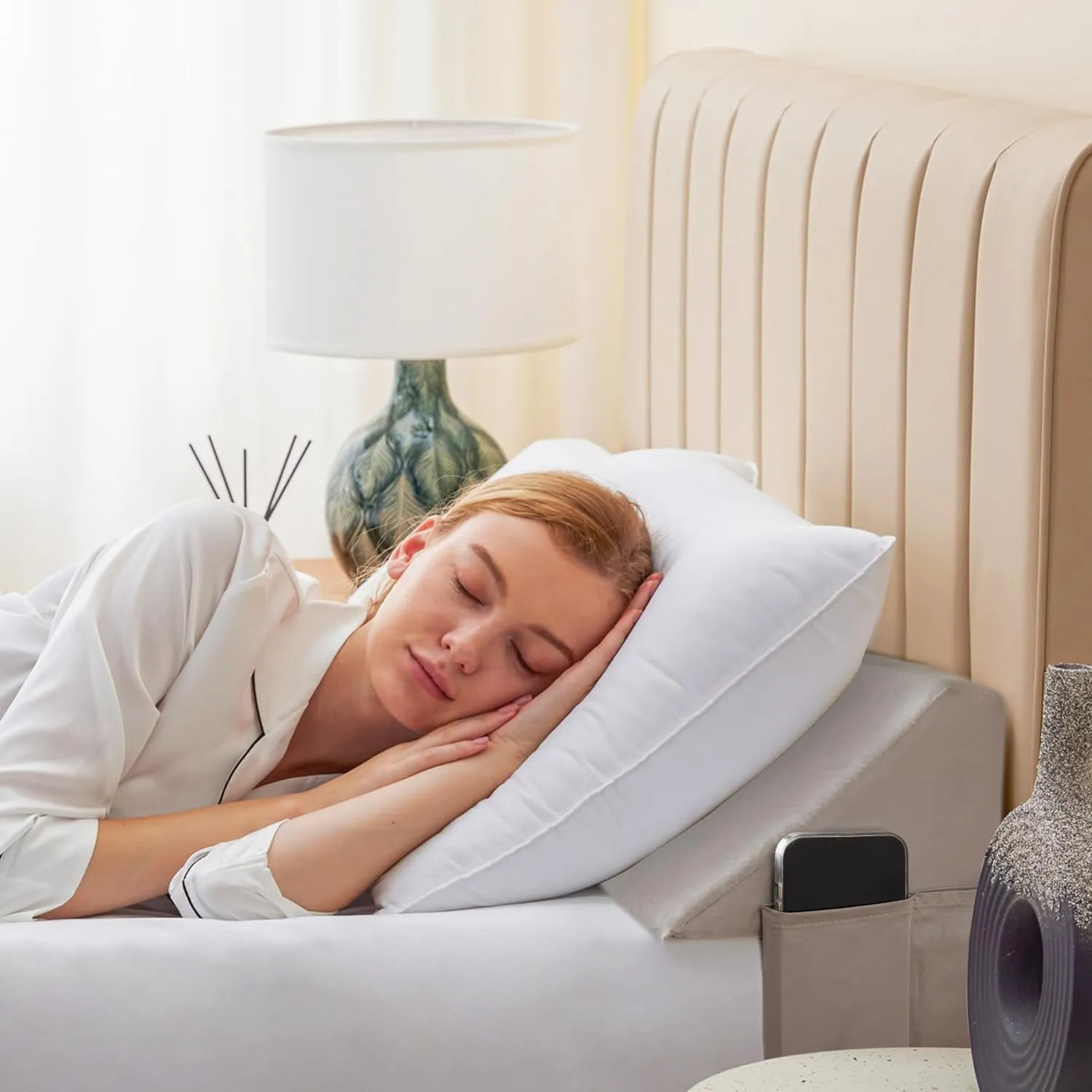 King Bed Wedge Pillow for Headboard, Wedge Pillow Headboard, Bed Gap Filler - Fill The Gap (0-7")(Gray, 76"x10"x6")