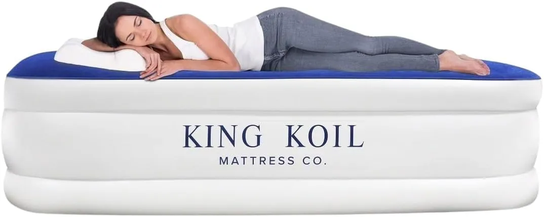 King Koil Luxury Pillow Top Plush Queen Air Mattress with Built-in High-Speed Pump Best for Home, Camping, Guests, 16" Queen Size Double Airbed Adjustable Blow Up Mattress, Waterproof, 1-Year Warranty