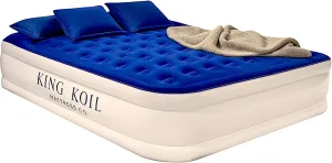 King Koil Luxury Pillow Top Plush Queen Air Mattress with Built-in High-Speed Pump Best for Home, Camping, Guests, 16" Queen Size Double Airbed Adjustable Blow Up Mattress, Waterproof, 1-Year Warranty