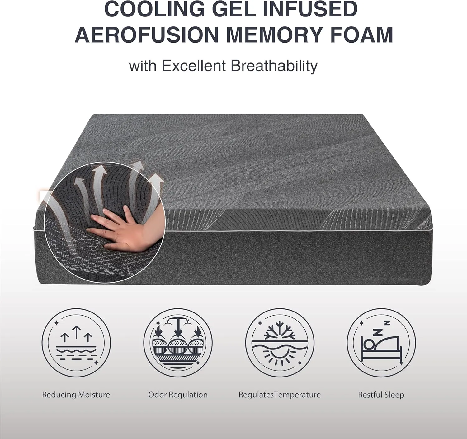 King Mattress 12 Inch Charcoal Memory Foam in a Box, CertiPUR-US Certified, Fiberglass Free, Gel Double Mattress, Made in The USA of US Foam, 80" × 76" × 12", Medium