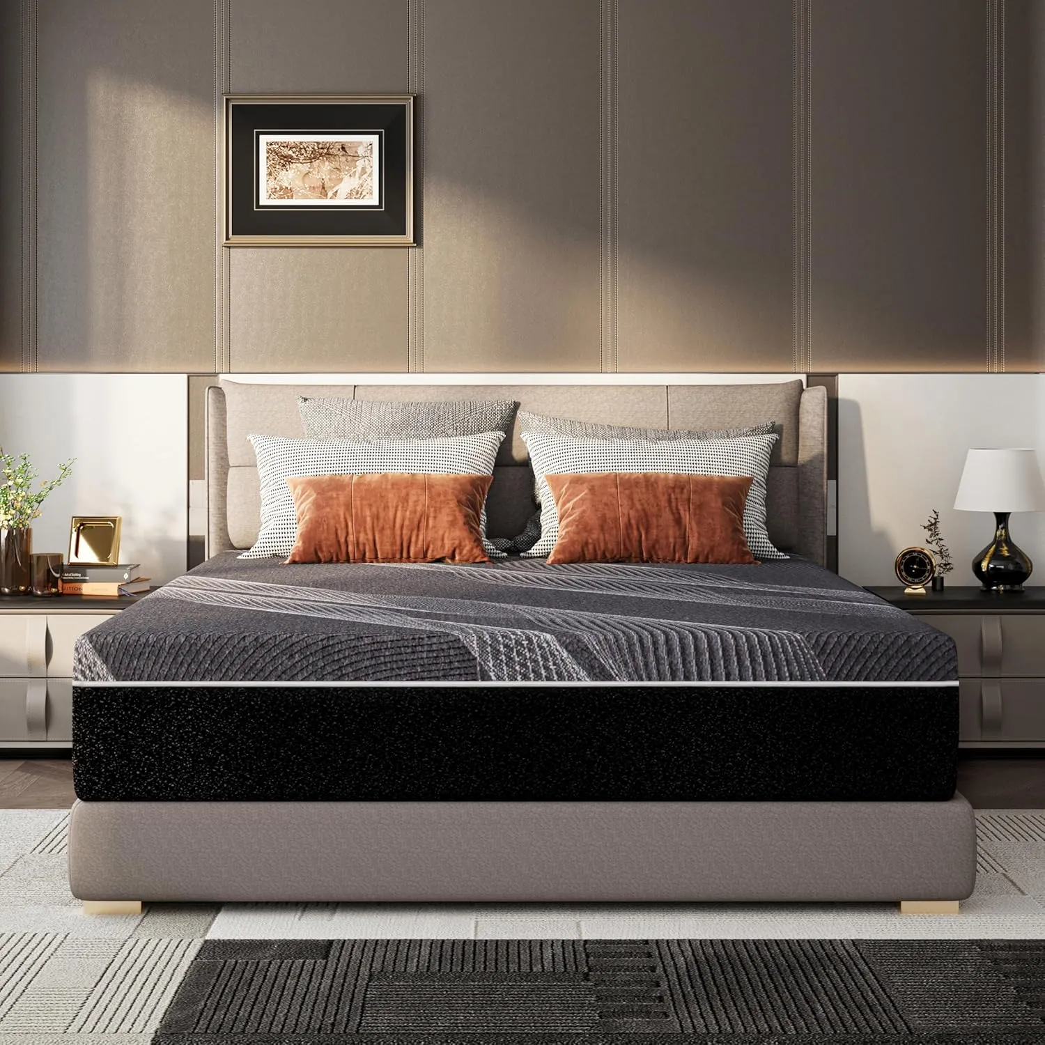 King Mattress 12 Inch Charcoal Memory Foam in a Box, CertiPUR-US Certified, Fiberglass Free, Gel Double Mattress, Made in The USA of US Foam, 80" × 76" × 12", Medium
