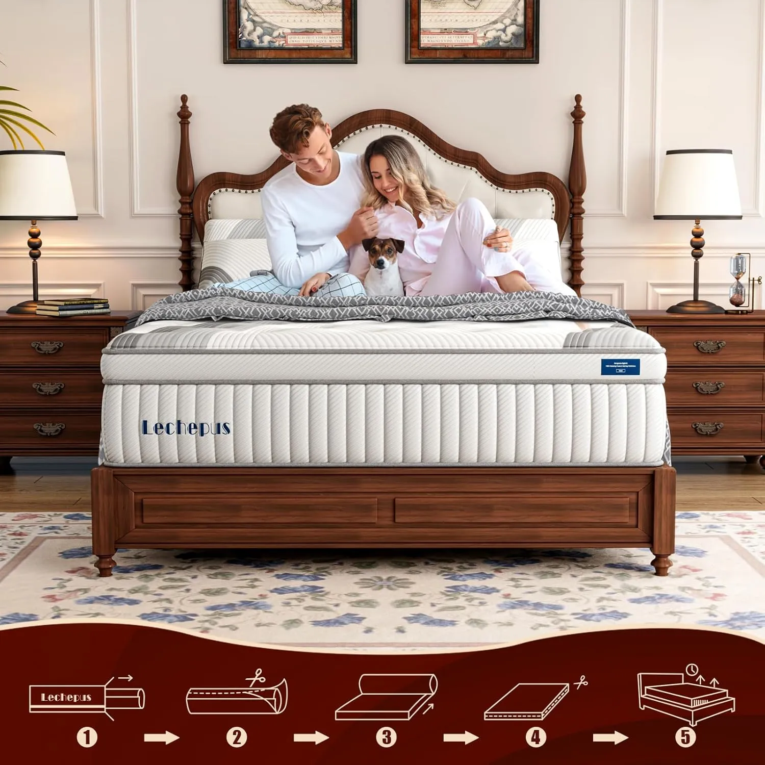King Mattress,14 Inch King Hybrid Mattress Medium Plush MDI Memory Foam & Pocketed Coils, Pressure Relief, Breathable Fabric, Enhanced Edge Support, 120 Trial, Bed-in-a-Box