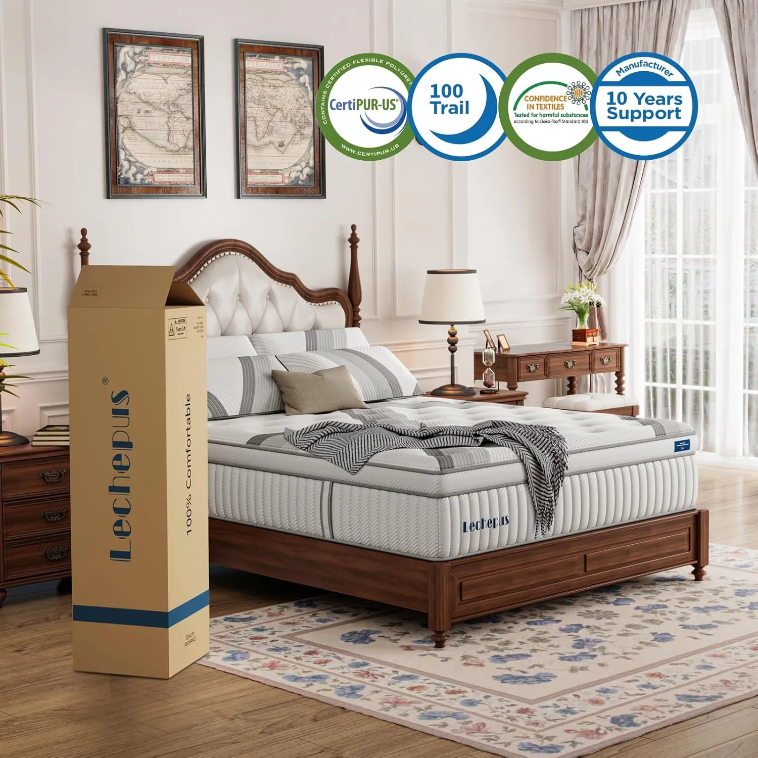King Mattress,14 Inch King Hybrid Mattress Medium Plush MDI Memory Foam & Pocketed Coils, Pressure Relief, Breathable Fabric, Enhanced Edge Support, 120 Trial, Bed-in-a-Box