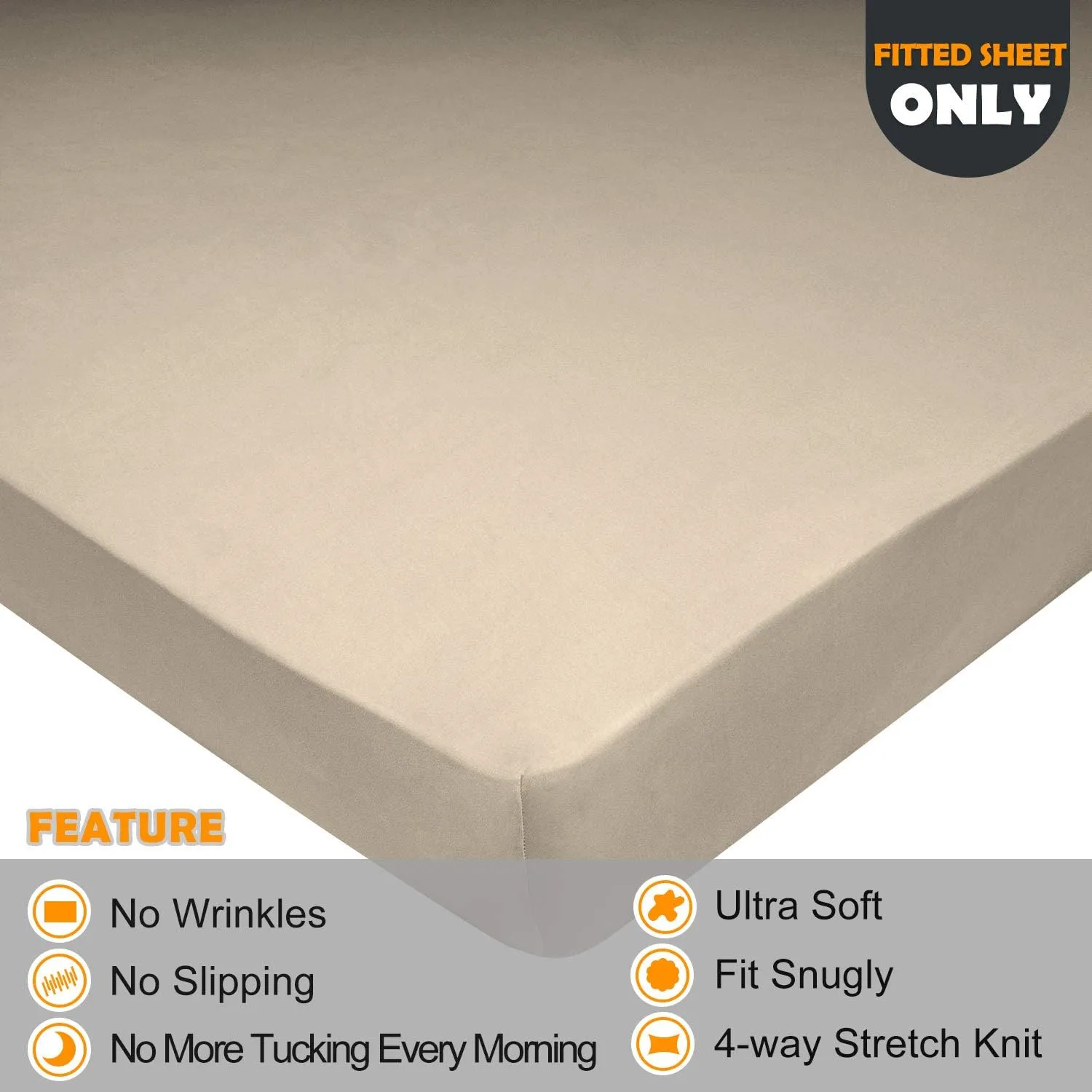 King Size Fitted Sheet Only - 4-Way Stretch Knit, Snug Fit, Wrinkle Free & Stay in Place, No More Slipping Off for Mattress, Soft & Comfortable - Taupe, King