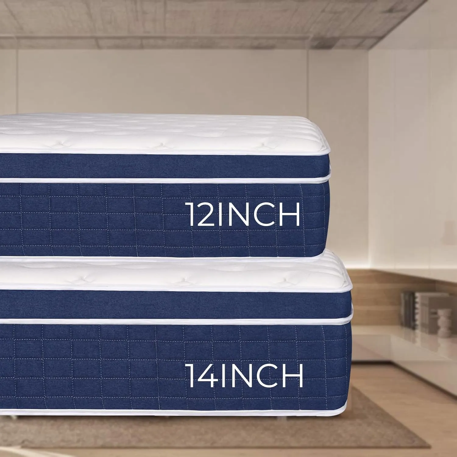 King Size Mattress 12 Inch Height Blue Matress King Bed Medium Firm Support Cooling Gel Memory Foam for Back Side Sleepers Individual Pocket Spring for Motion Isolation for Pressure Relief