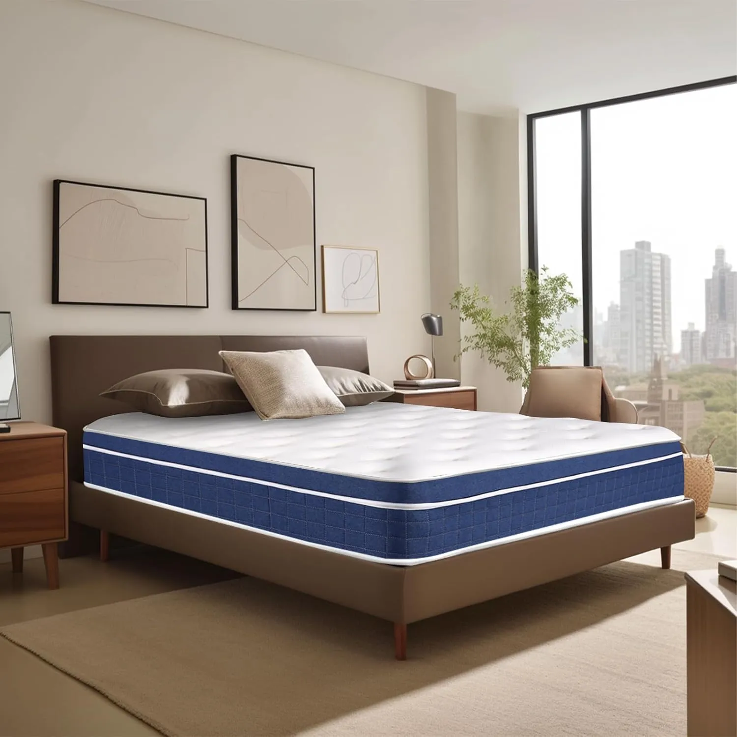 King Size Mattress 12 Inch Height Blue Matress King Bed Medium Firm Support Cooling Gel Memory Foam for Back Side Sleepers Individual Pocket Spring for Motion Isolation for Pressure Relief