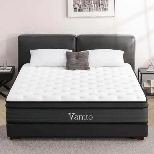 King Size Mattress, 12 Inch Hybrid Memory Foam Mattress with Pocket Springs for Motion Isolation Pressure Relief, CertiPUR-US