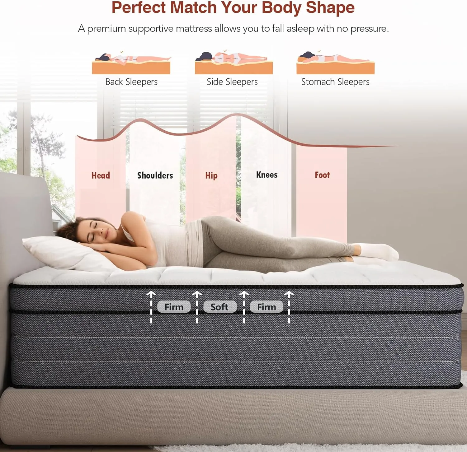 King Size Mattress, 14 Inch King Hybrid Mattress in a Box with Gel Memory Foam and Pocket Springs, Mattres King Size Upgraded Support&Pressure Relief,Medium Firm Feel