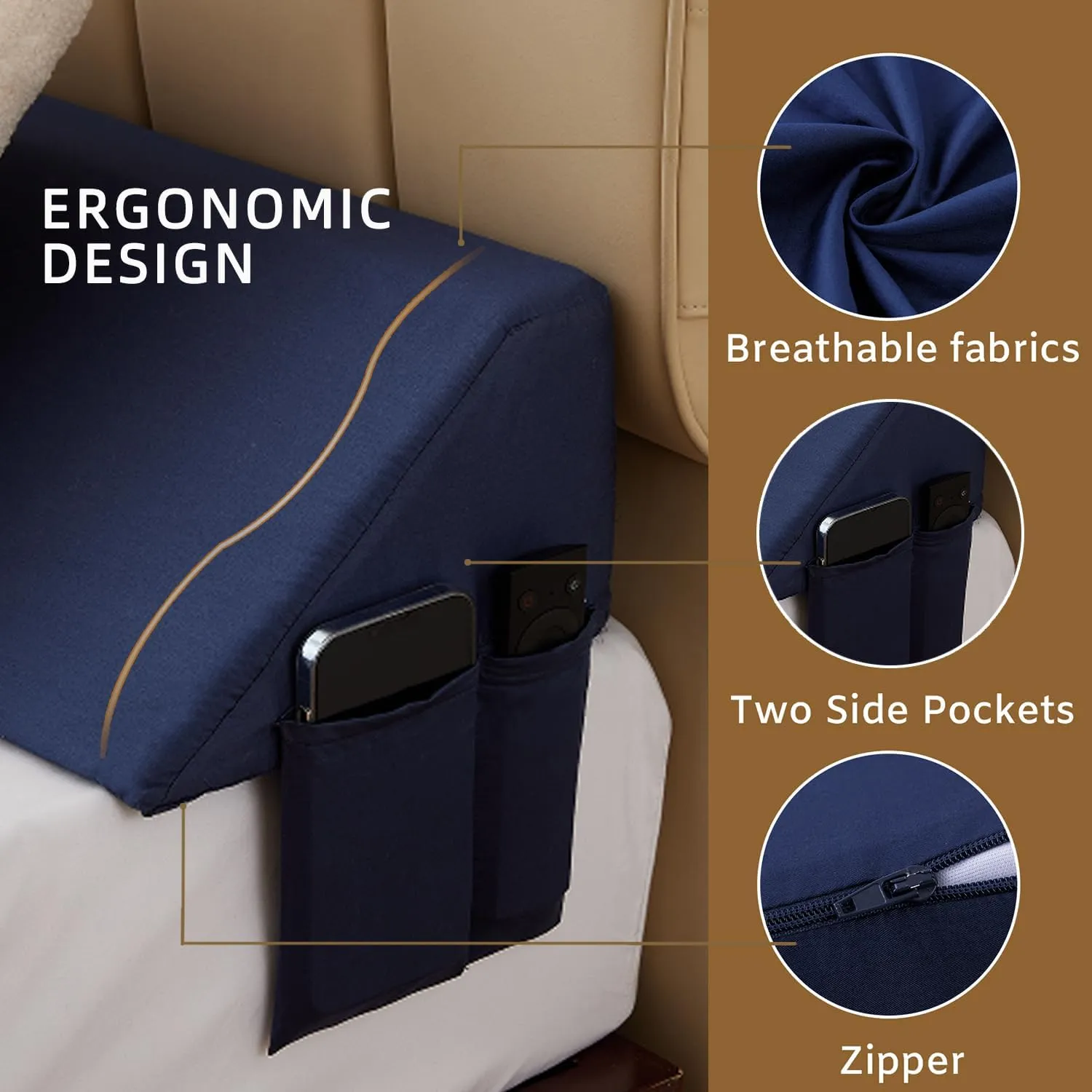 King Wedge Pillow Headboard (76"x10"x6"), Bed Wedge Pillow for Headboard, Foam Headboard Pillow, Bed Gap Filler King - Fill The Gap (0-7"), Mattress Gap Filler (Navy)