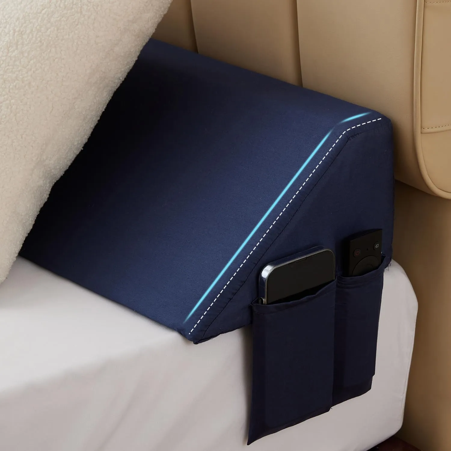King Wedge Pillow Headboard (76"x10"x6"), Bed Wedge Pillow for Headboard, Foam Headboard Pillow, Bed Gap Filler King - Fill The Gap (0-7"), Mattress Gap Filler (Navy)