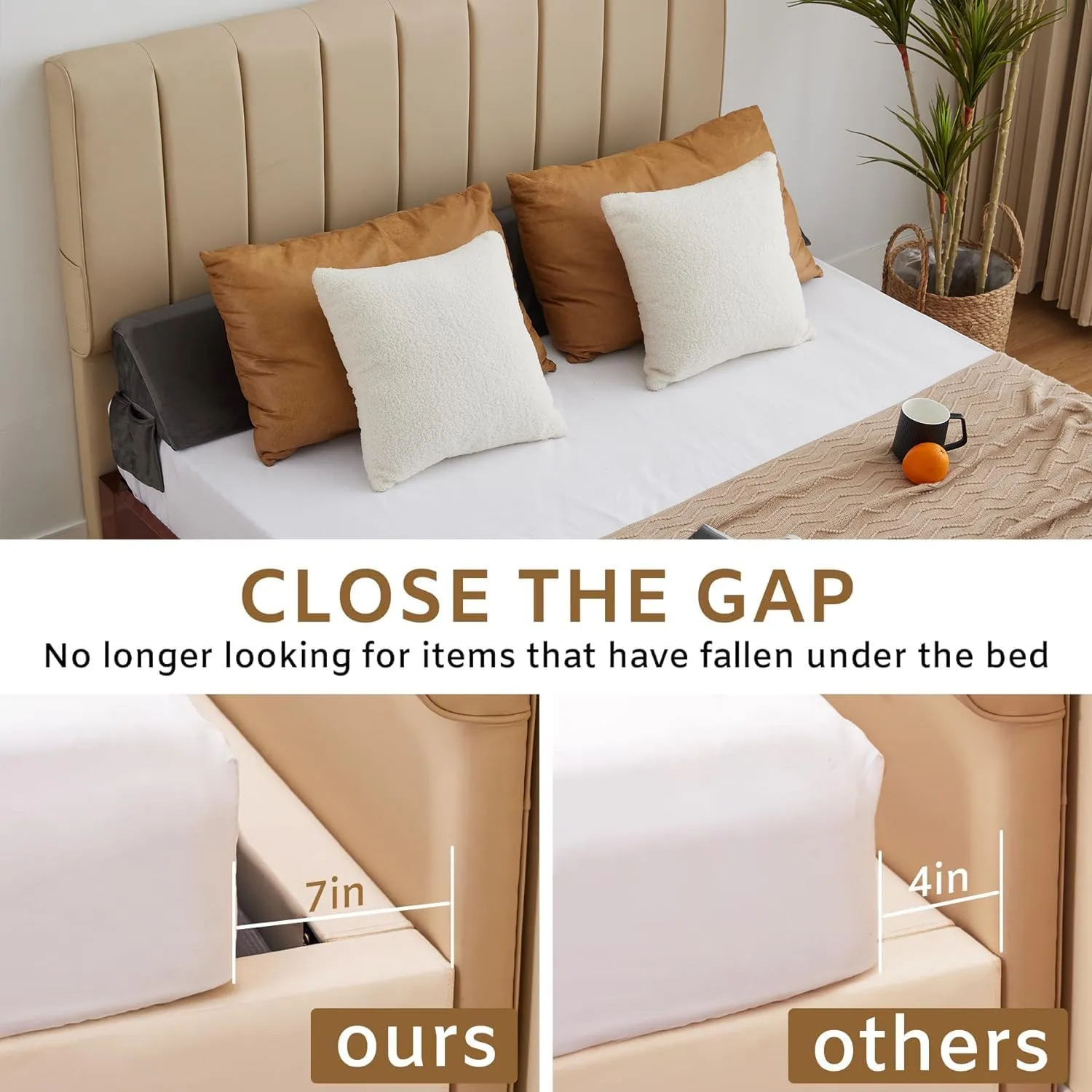 King Wedge Pillow Headboard (76"x10"x6"), Bed Wedge Pillow for Headboard, Foam Headboard Pillow, Bed Gap Filler King - Fill The Gap (0-7"), Mattress Gap Filler (Short Plush, 76"x10"x6")