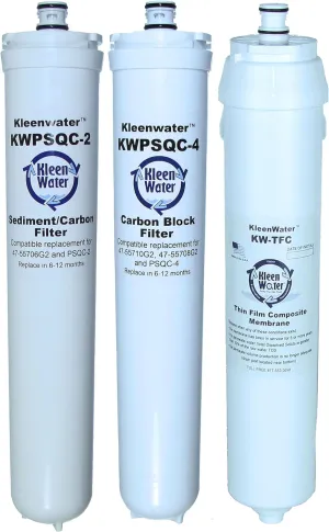 KleenWater Replacement Filters for Ionics GI1 & GI2 Three Stage Reverse Osmosis System, Made in USA, 2 Replacement Water Filters Plus Membrane, Set of 3