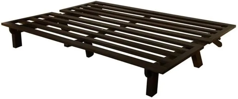 Kodiak Furniture Carson Full Size Futon Frame and Mattress Set - Java Brown Finish Wood Futon Frame with Mattress Included in Charcoal Gray Color