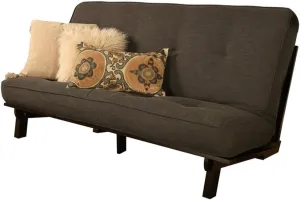 Kodiak Furniture Carson Full Size Futon Frame and Mattress Set - Java Brown Finish Wood Futon Frame with Mattress Included in Charcoal Gray Color
