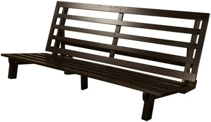 Kodiak Furniture Carson Full Size Futon Frame and Mattress Set - Java Brown Finish Wood Futon Frame with Mattress Included in Charcoal Gray Color