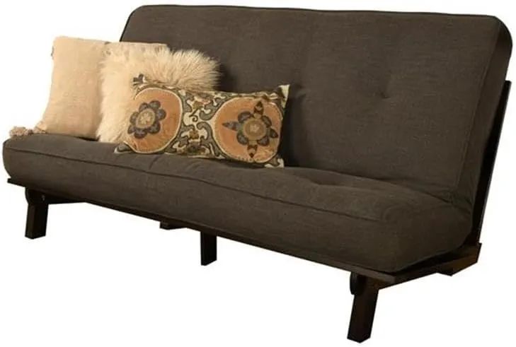 Kodiak Furniture Carson Full Size Futon Frame and Mattress Set - Java Brown Finish Wood Futon Frame with Mattress Included in Charcoal Gray Color