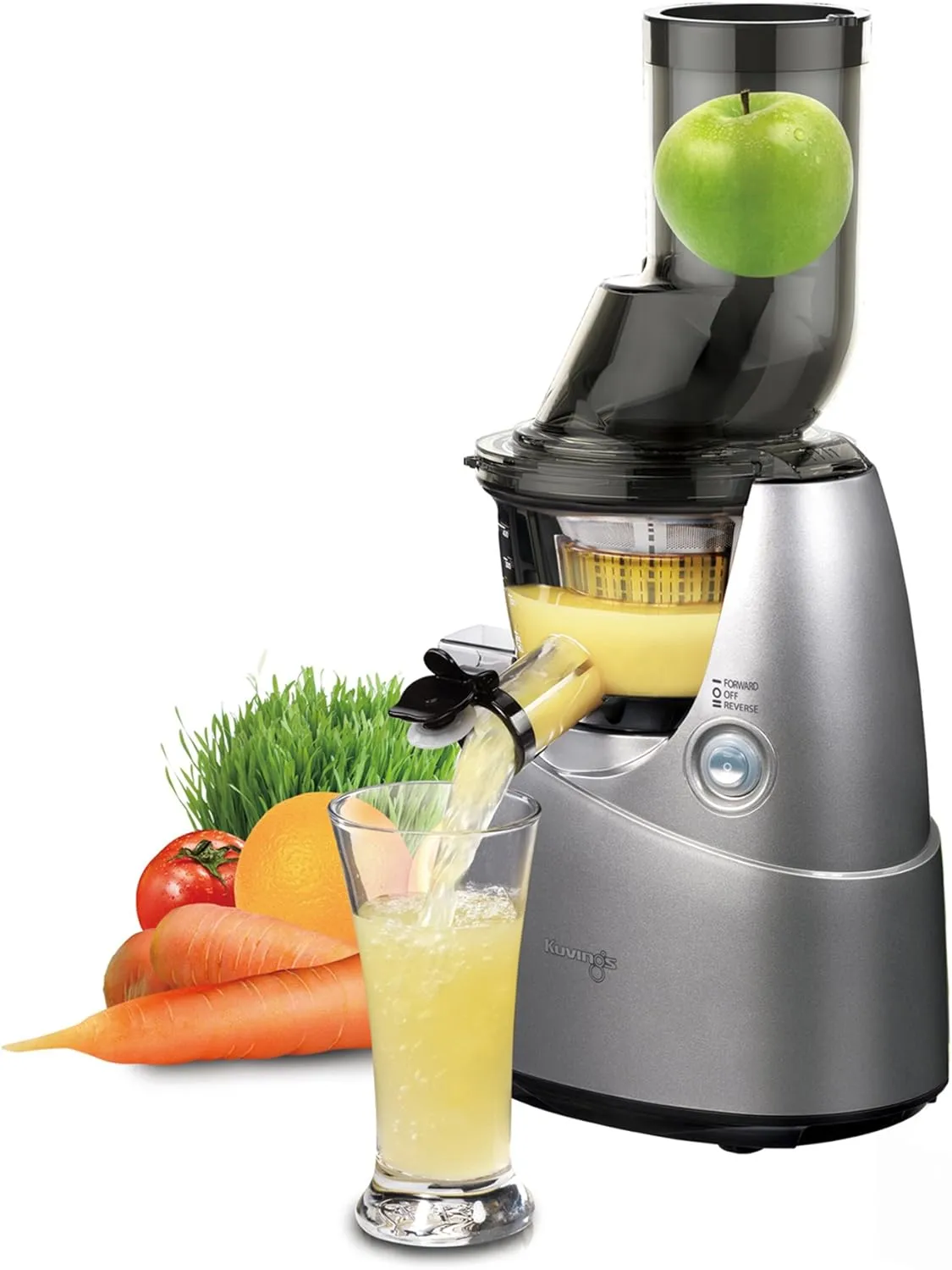 Kuvings Whole Slow Juicer B6000S - Higher Nutrients and Vitamins, BPA-Free Components, Easy to Clean, Ultra Efficient 240W, 60RPMs, Includes Blank Strainer-Silver 17.5" X 10.06" X 14"