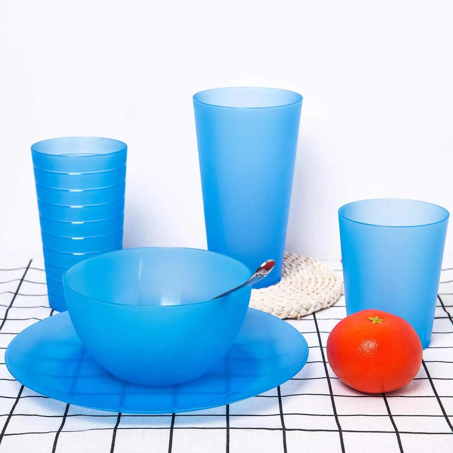KX-WARE Plastic Bowls set of 12 - Unbreakable and Reusable 32oz/6 inch Plastic Cereal/Soup/Salad Bowls Blue | Dishwasher Safe, BPA Free